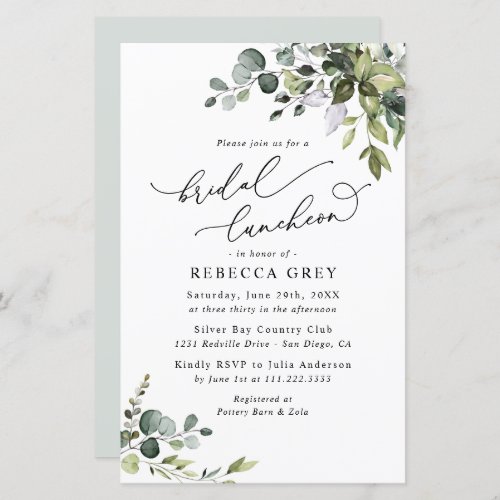 Budget Greenery Bridal Luncheon Shower Invitation - This elegant Boho Greenery collection features mixed watercolor greenery leaves paired with a classy serif & delicate sans font in black. Matching items available.