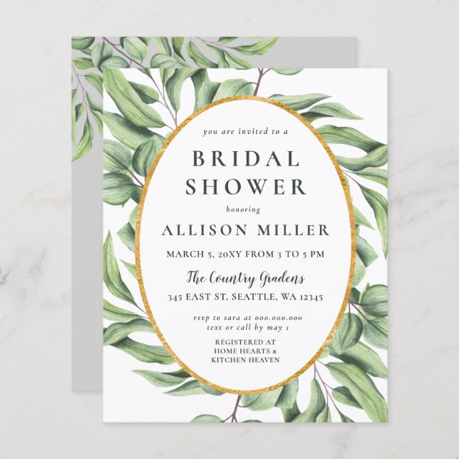 Budget Greenery Bridal Shower Invitation (Front/Back)