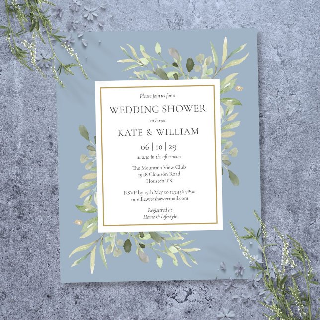 Budget Greenery Dusty Blue Wedding Shower Invite (Budget Greenery Dusty Blue Wedding Shower Invite)