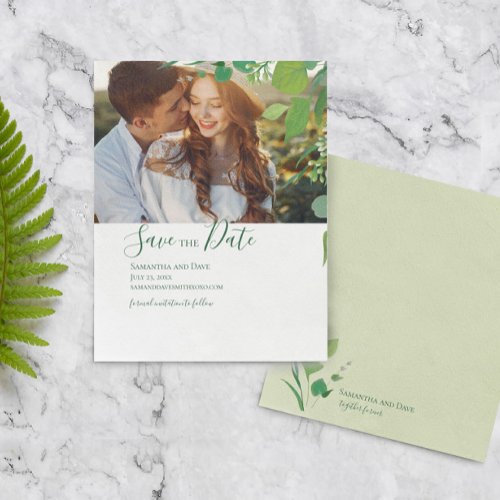 BUDGET Greenery Elegant Photo Wedding Save the Dat Flyer