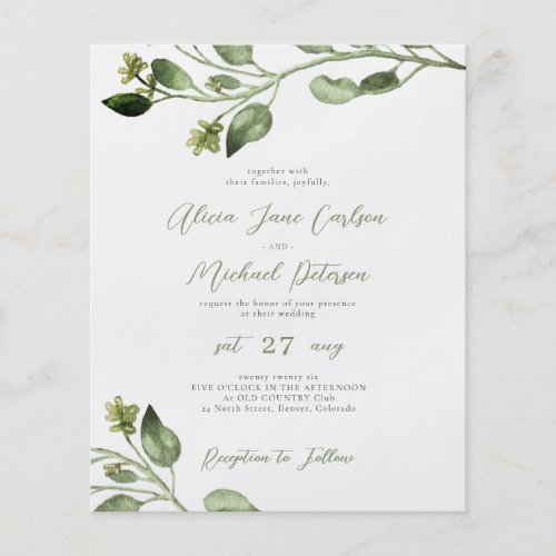 Budget greenery elegant script wedding invitation flyer