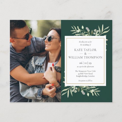 Budget Greenery Emerald Photo Wedding Invite