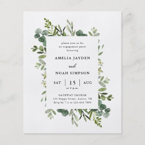 Budget Greenery Engagement Party Invitation Flyer