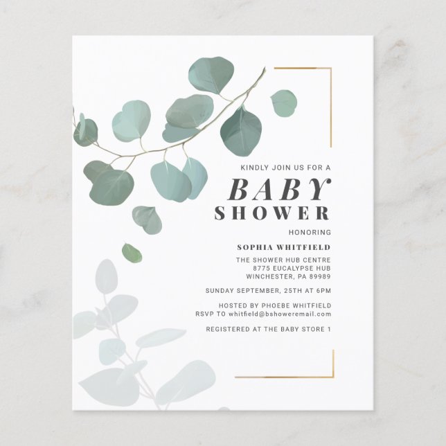 Budget Greenery Eucalyptus Baby Shower Invitation (Front)