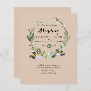 BUDGET Greenery Eucalyptus Bees Wedding Invites