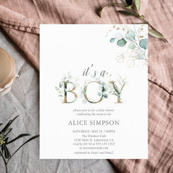 Budget Greenery Eucalyptus Boy Baby Shower by CrispinStore at Zazzle