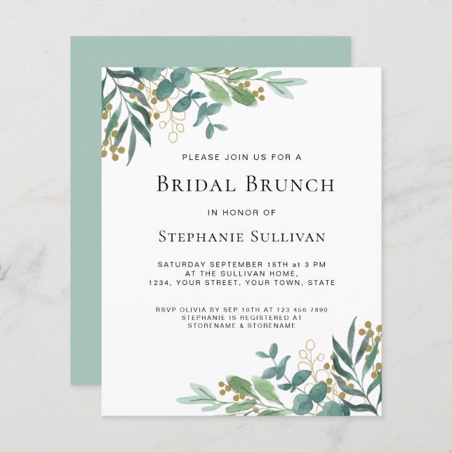 Budget Greenery Eucalyptus Bridal Brunch Invite (Front/Back)