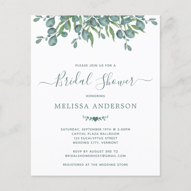 Budget Greenery Eucalyptus Bridal Shower Invite (Front)