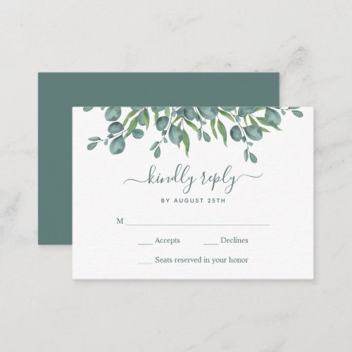 Budget Greenery Eucalyptus Leaves Wedding RSVP Note Card