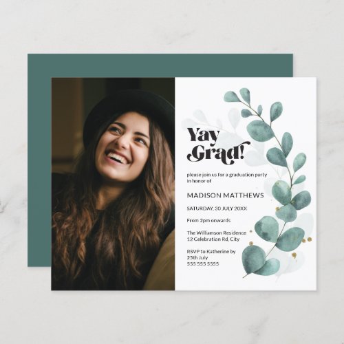 Budget Greenery Eucalyptus Photo Grad Party Invite