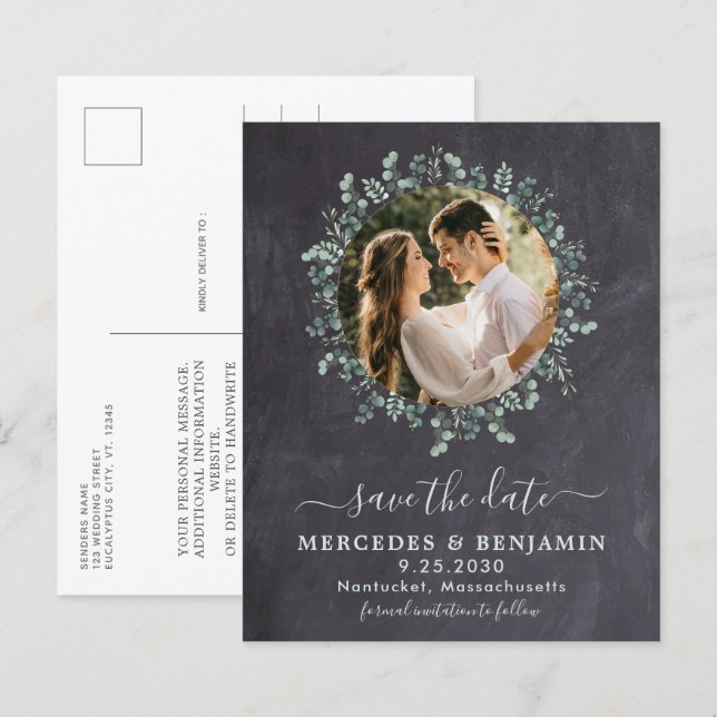Budget Greenery Eucalyptus Photo Save The Date Pos (Front/Back)