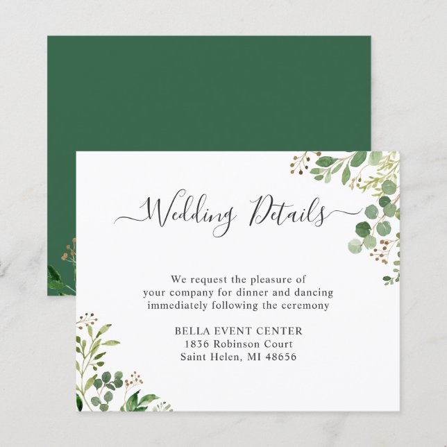 Budget Greenery Eucalyptus Wedding Details Card (Front/Back)
