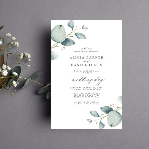 Budget greenery eucalyptus wedding invitation