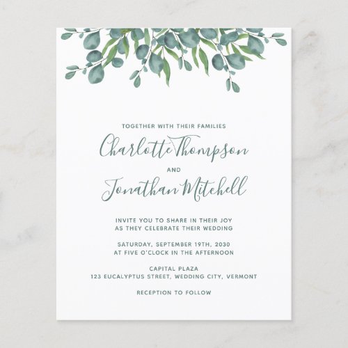 Budget Greenery Eucalyptus Wedding Invitation