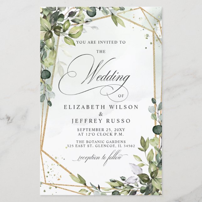 Budget Greenery Eucalyptus Wedding Invitation (Front)