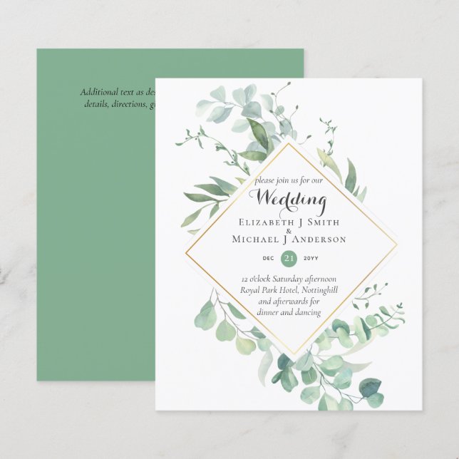 Budget Greenery Eucalyptus Wedding Invites (Front/Back)