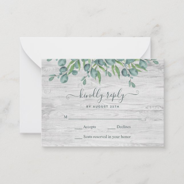 Budget Greenery Eucalyptus Wedding RSVP Note Card (Front)
