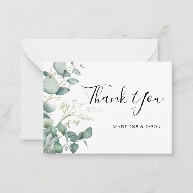 BUDGET Greenery Eucalyptus Wedding Thank You Card | Zazzle