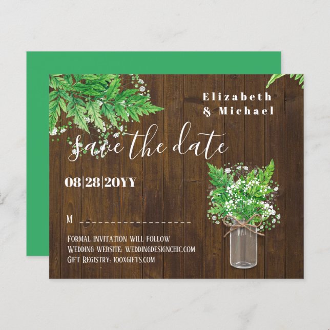 BUDGET Greenery Ferns Wedding Save The Dates (Front/Back)