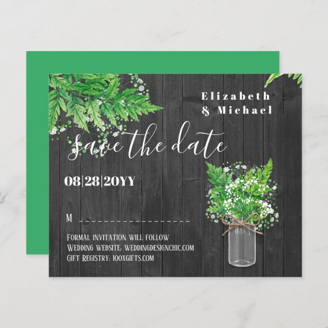 BUDGET Greenery Ferns Wedding Save The Dates (Front/Back)