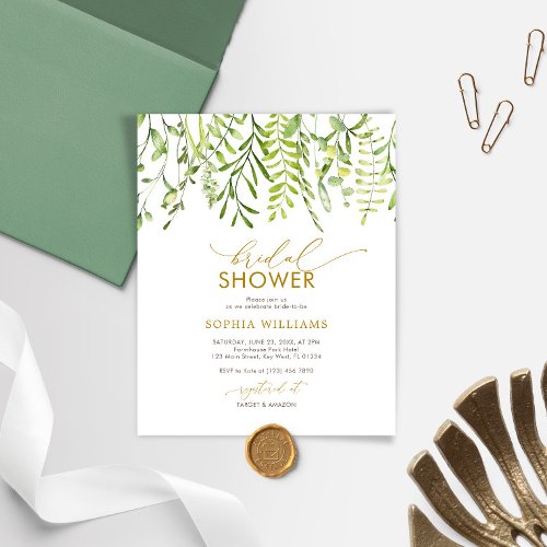 Budget Greenery Floral Bridal Shower Invitation