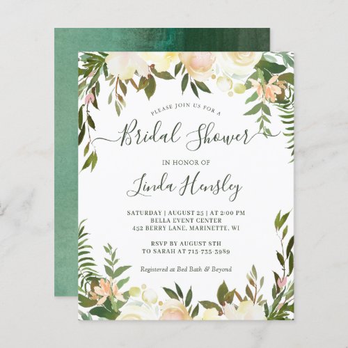 Budget Greenery Floral Bridal Shower Invitations