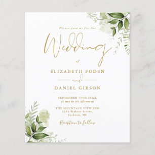 Budget Greenery Floral Gold Wedding Invitation