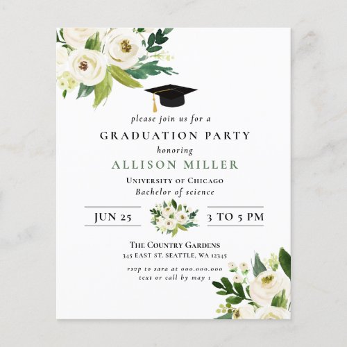 Budget Greenery Floral Graduation Invitation