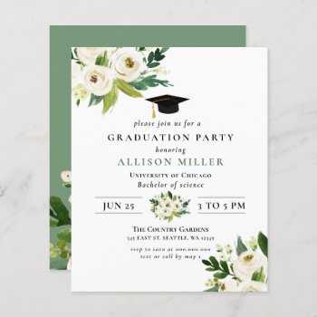 Budget Greenery Floral Graduation Invitation by Invitationboutique at Zazzle