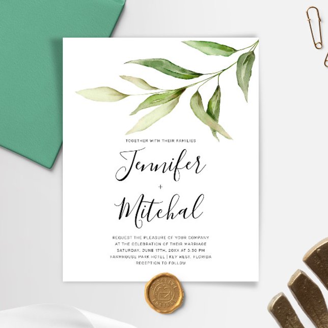 BUDGET Greenery Floral Minimal Wedding Invitation (Creator Uploaded)