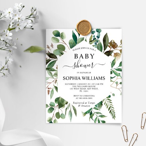 Budget Greenery Foliage Baby Shower Invitation