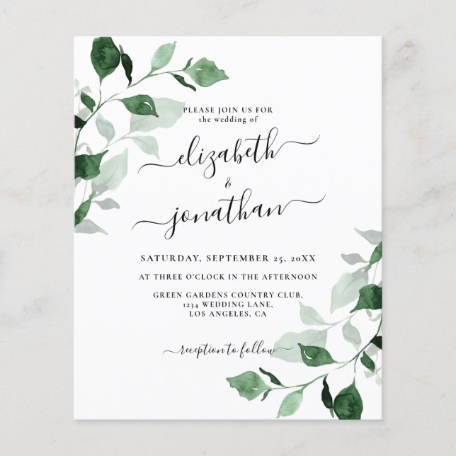 Budget Greenery Foliage Wedding Invitation (Front)