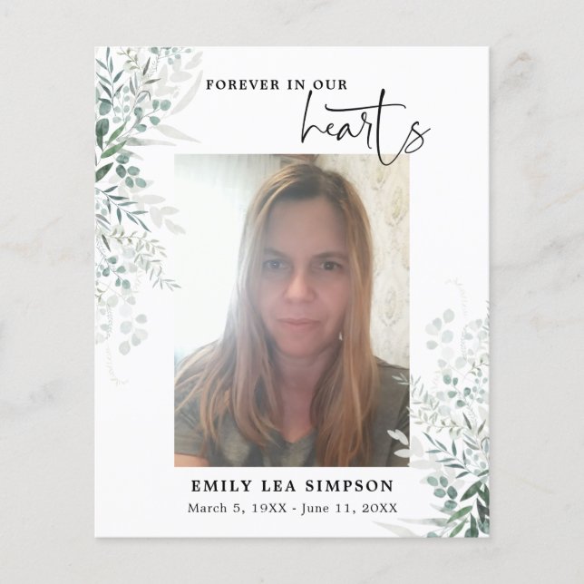 Budget Greenery Funeral Photo Flat Thank you Card (Front)