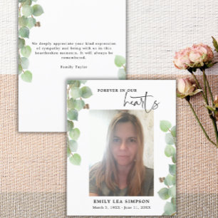 Budget Greenery Funeral Photo Flat Thank you Card