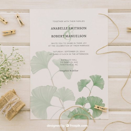 Budget Greenery Ginkgo Tree Watercolor Wedding  Invitation