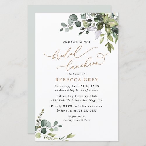 Budget Greenery Gold Bridal Luncheon Invitation - This elegant Boho Greenery collection features mixed watercolor greenery leaves paired with a classy serif & delicate sans font in black. Matching items available.