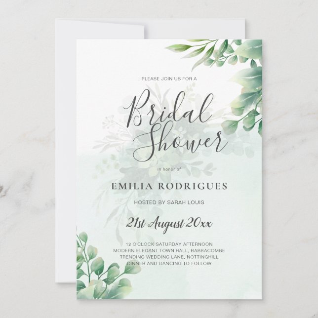 BUDGET Greenery Gold Eucalyptus BRIDAL SHOWER Invitation (Front)