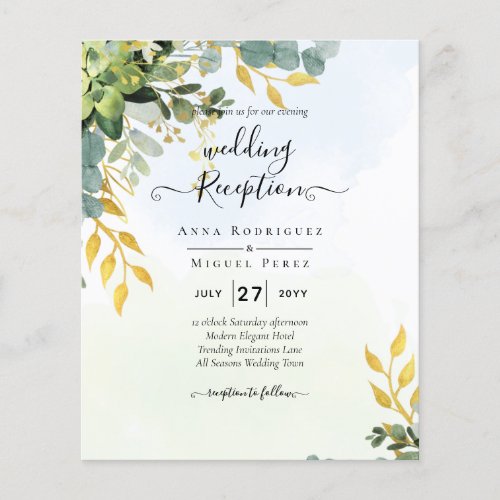 BUDGET Greenery Gold Eucalyptus Leaves Wedding Flyer