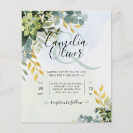 BUDGET Greenery Gold Eucalyptus Leaves Wedding Flyer