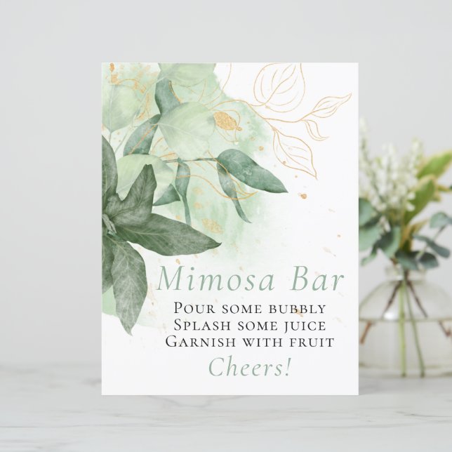 Budget Greenery Gold Wedding Mimosa Bar Sign (Standing Front)