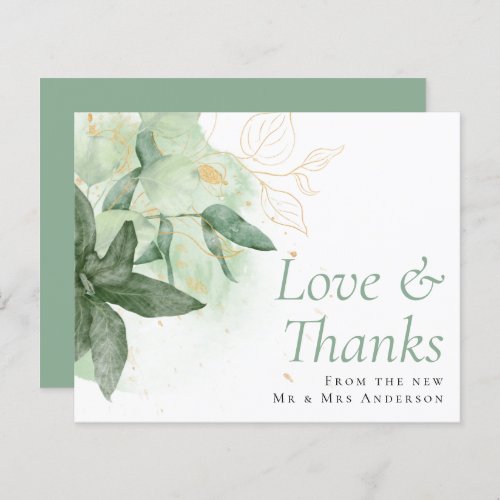 Budget Greenery Gold Wedding Thank You Card