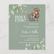 Budget Greenery Highland Cow Baby Shower Invite