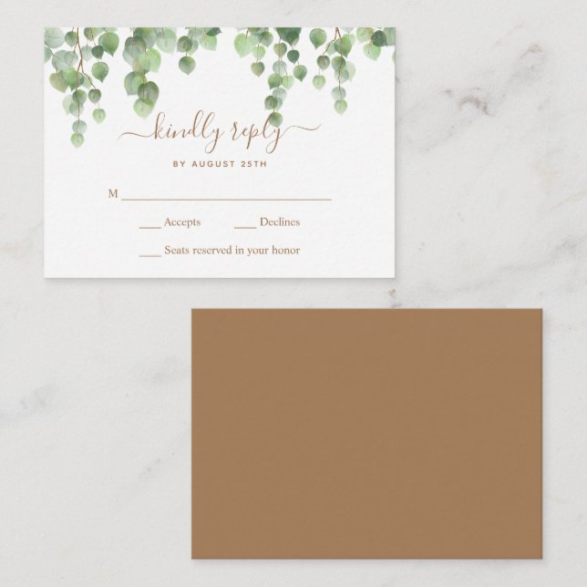 Budget Greenery Leaves Botanical Wedding RSVP  Note Card (Front/Back)