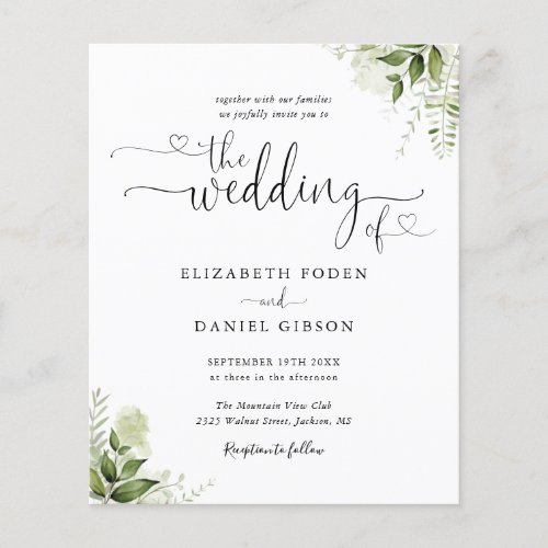 Budget Greenery Leaves Script Wedding Invitation - This elegant budget black and white greenery leaves wedding invitation can be personalized with your celebration details set in chic typography. Designed by Thisisnotme©