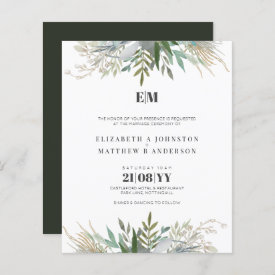 Budget Greenery Leaves Typography Wedding Invites