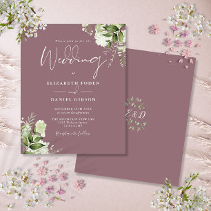 Budget Greenery Mauve Wedding Invitation