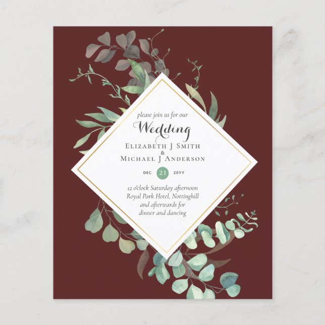 BUDGET Greenery Modern Color Theme Wedding Invite Flyer (Front)