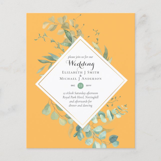 BUDGET Greenery Modern Color Theme Wedding Invite Flyer (Front)
