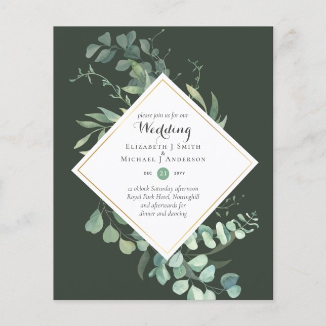 BUDGET Greenery Modern Color Theme Wedding Invite Flyer (Front)