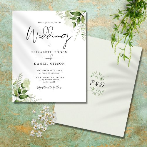 Budget Greenery Monogram Wedding Invitation